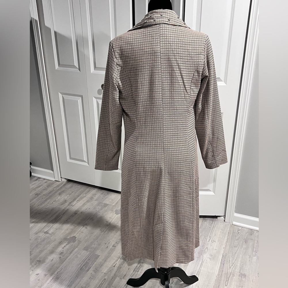 VENUS Houndstooth Longline Trench Coat Chic Neutral Plaid Jacket - Picture 4 of 12